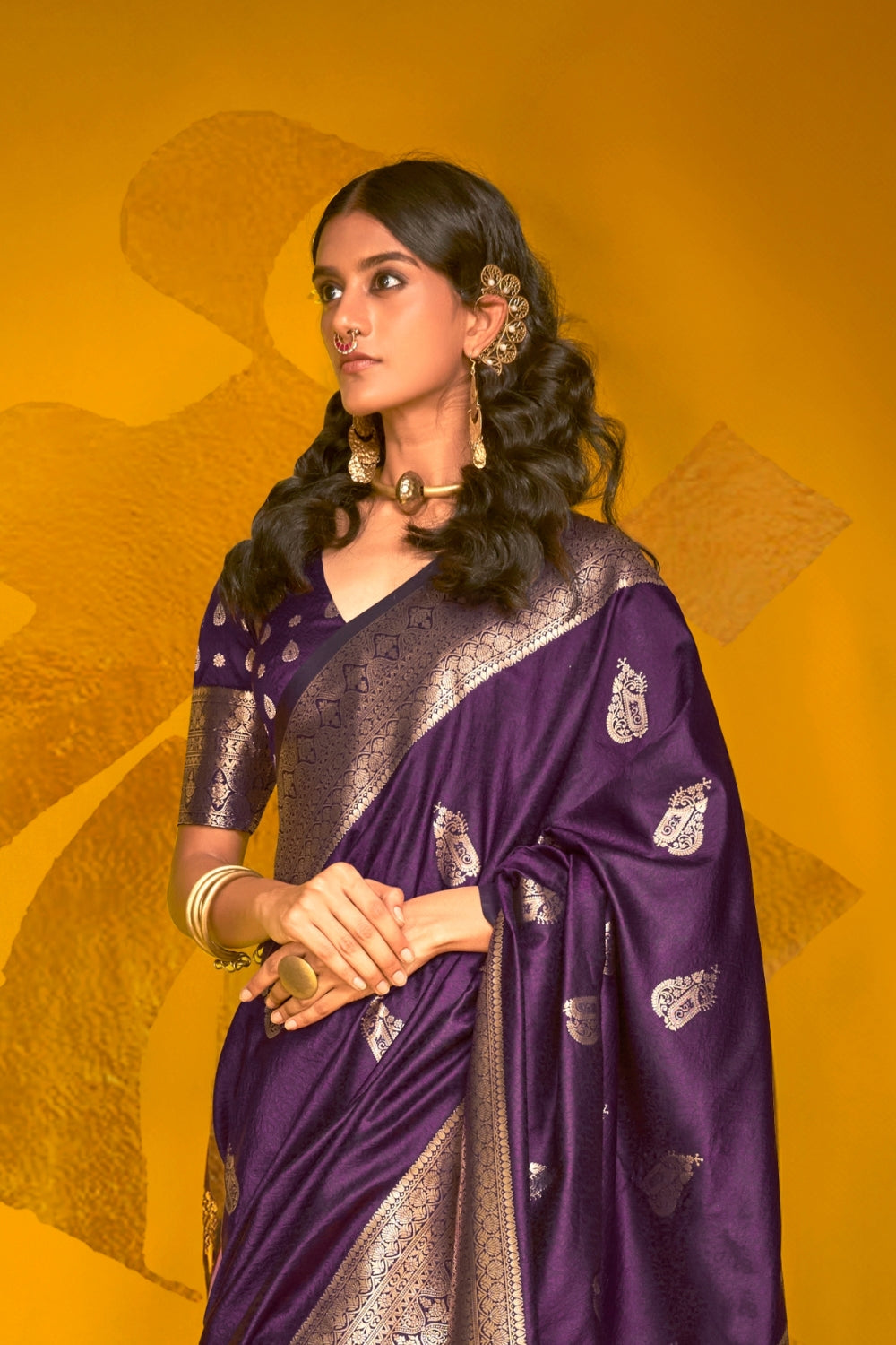 Purple Handloom Weaving Silk Saree