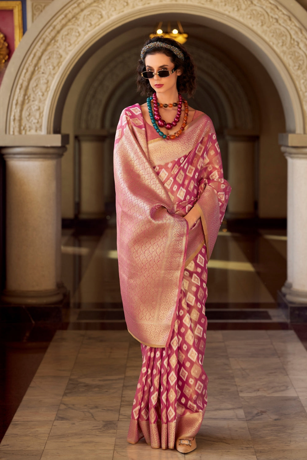 Maroon Tissue Silk Saree