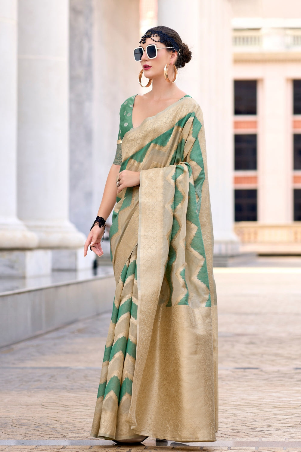 Green Cotton Linen Silk Sarees