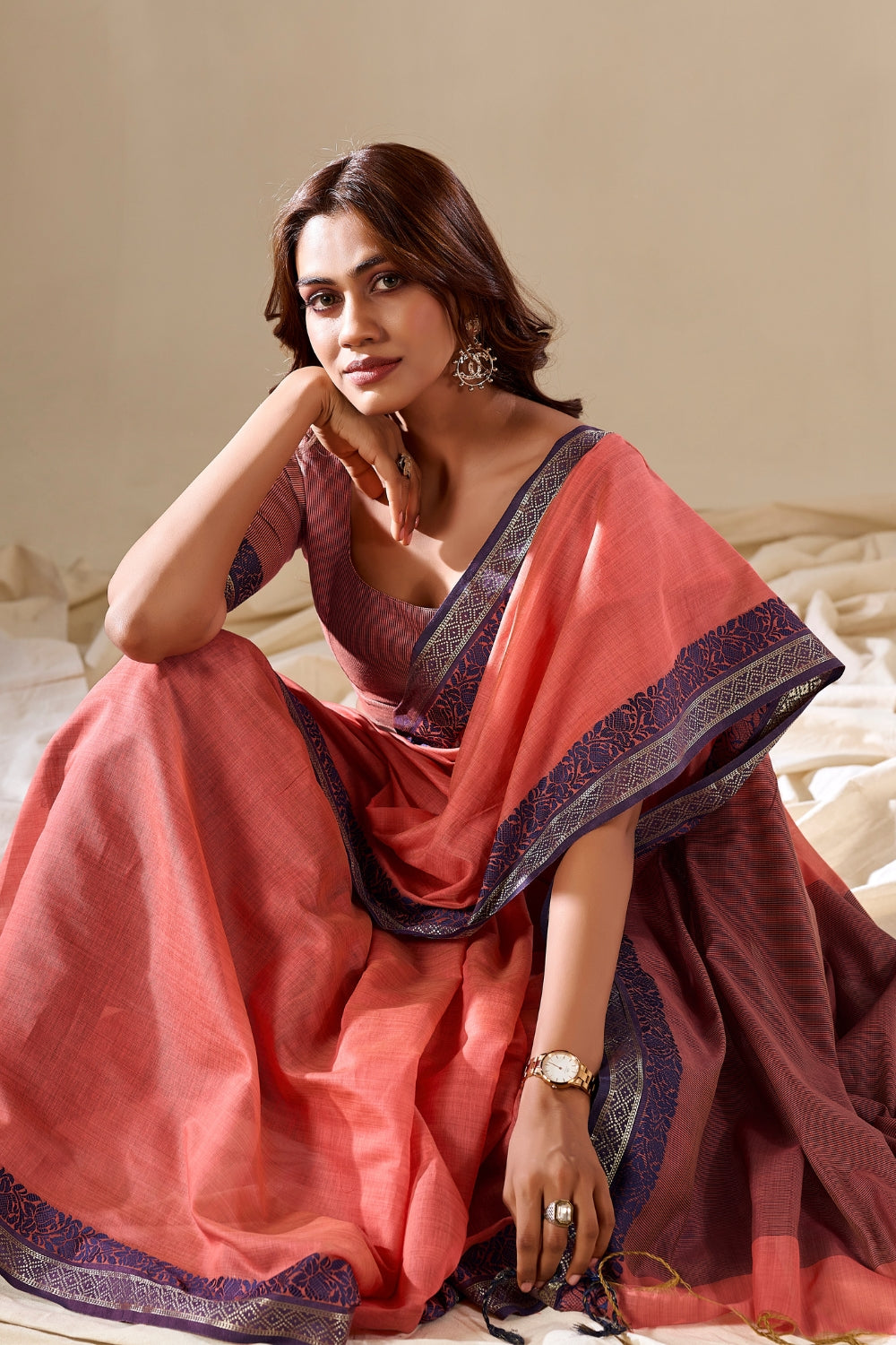 Light Red Cotton Saree