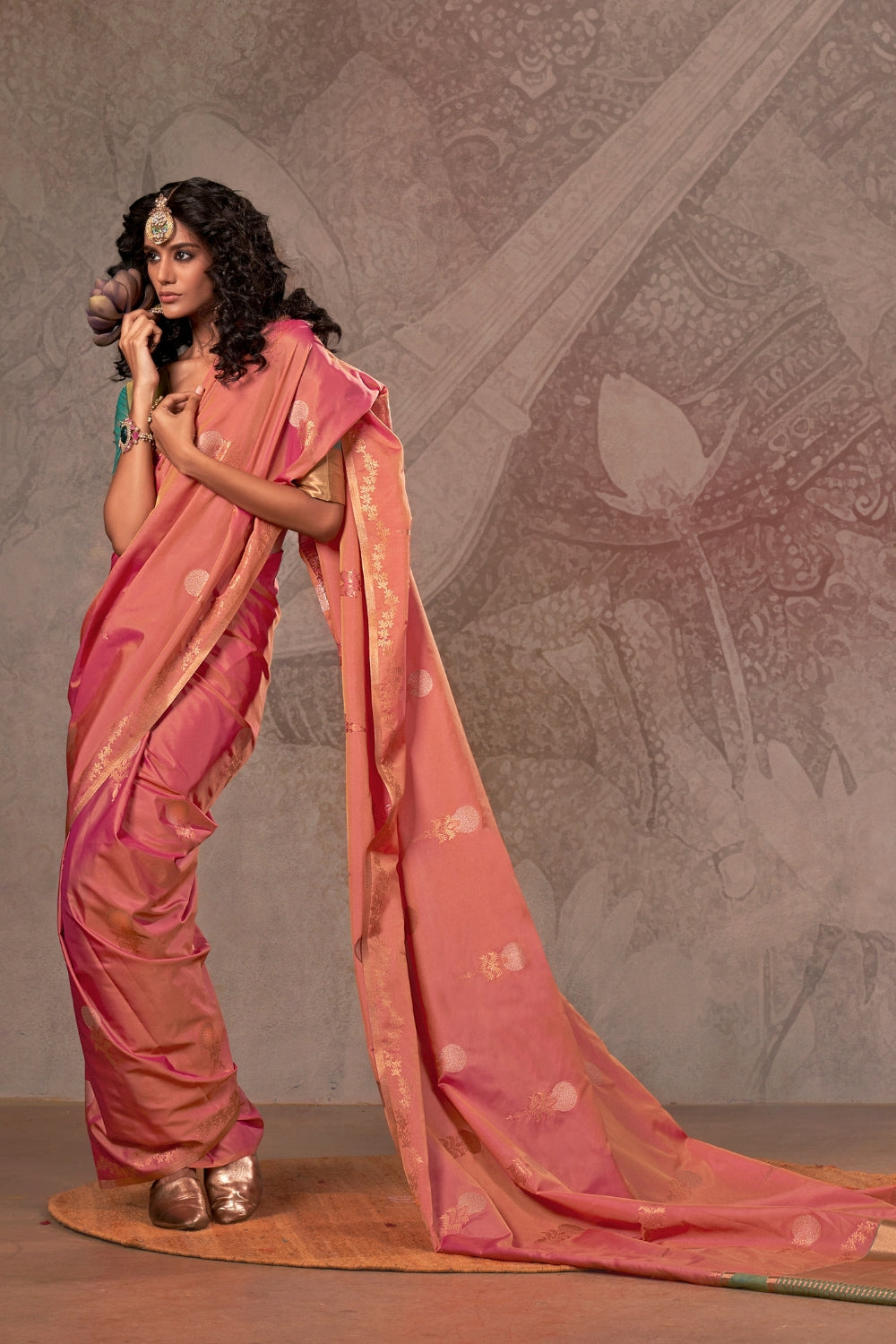 Orange Handloom Weaving Silk Saree