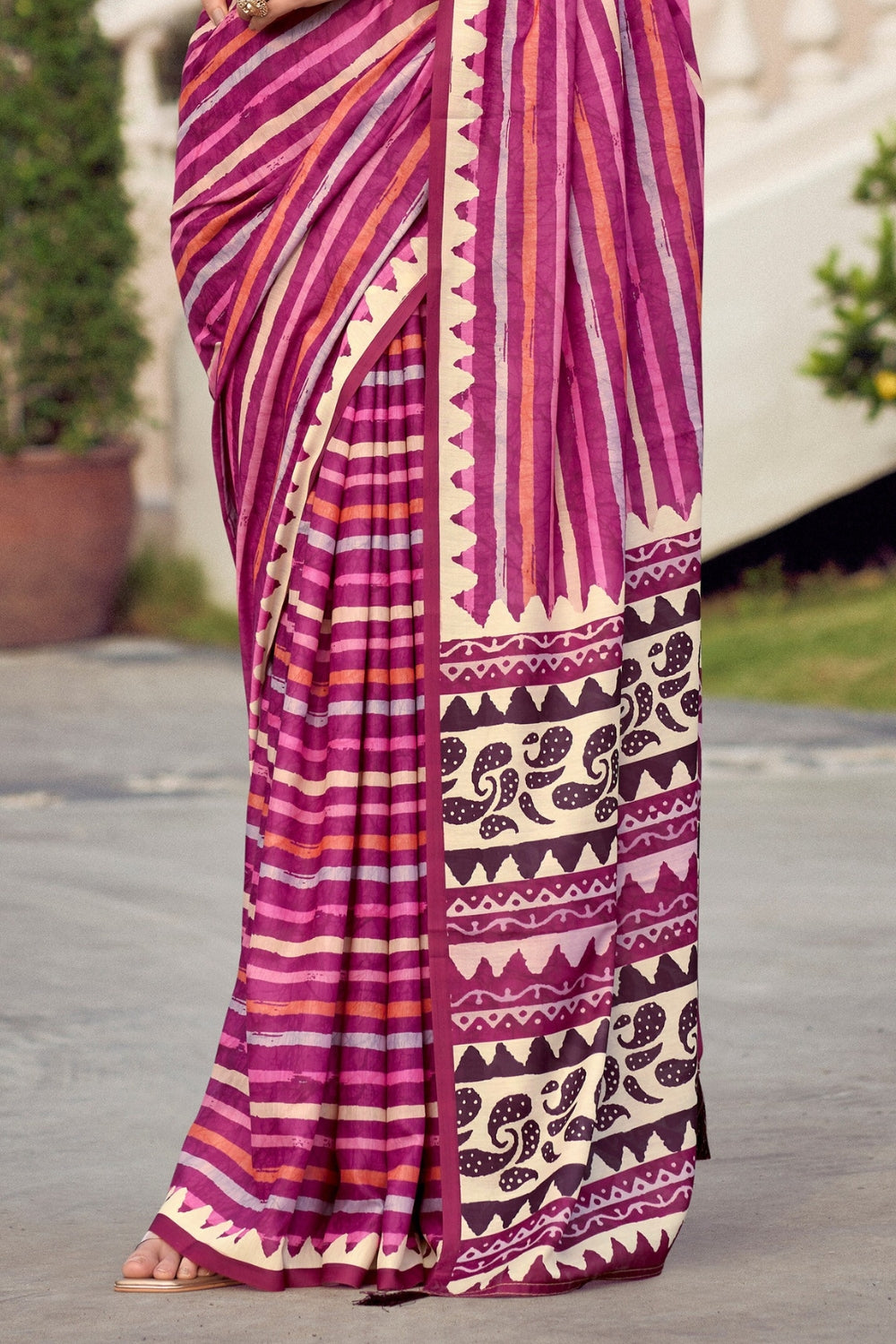 Bright Pink Pure Mal Mal Silk Saree