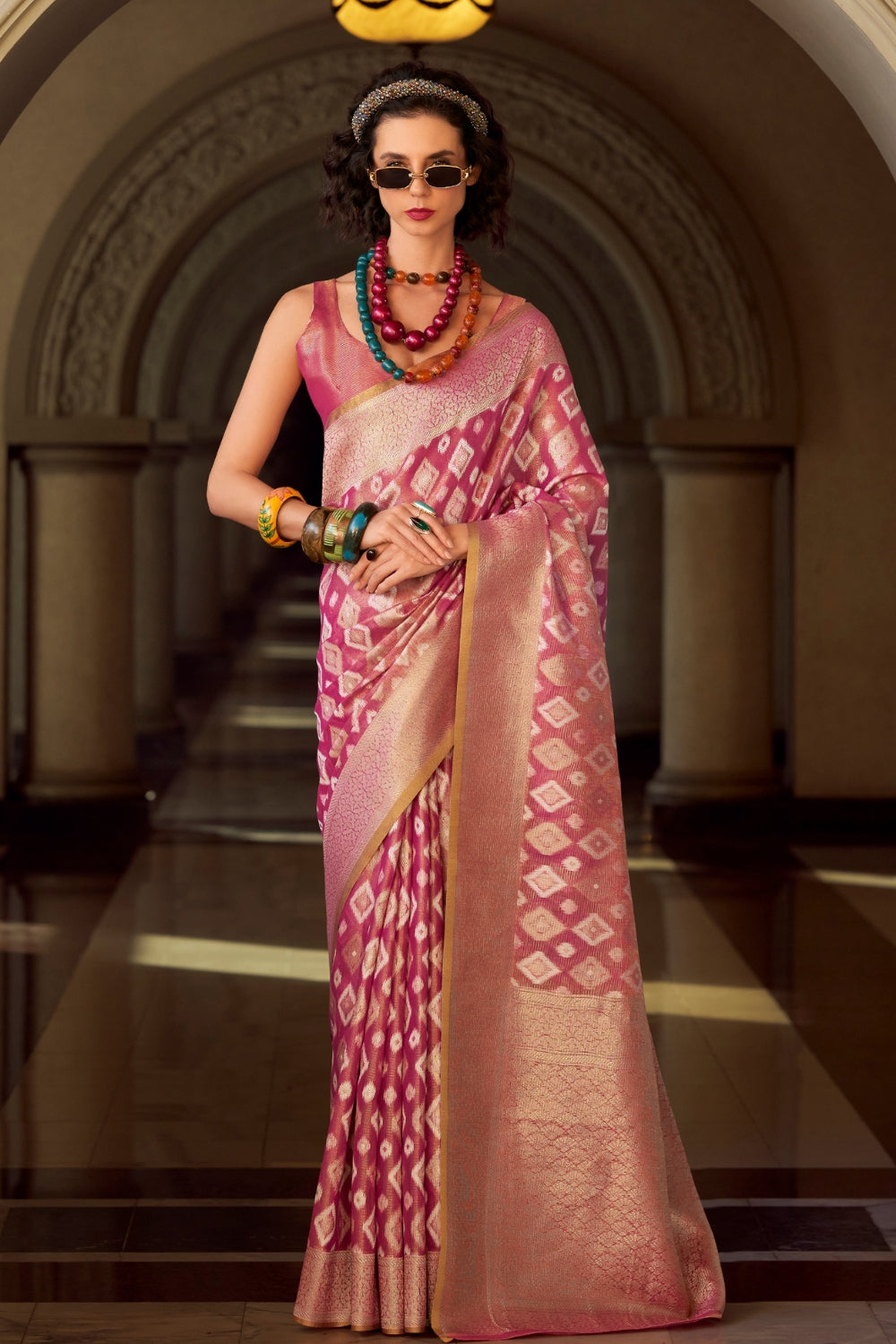 Maroon Tissue Silk Saree