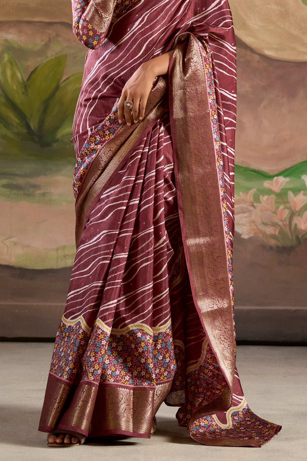 Dark Red Cotton With Digital Print Saree