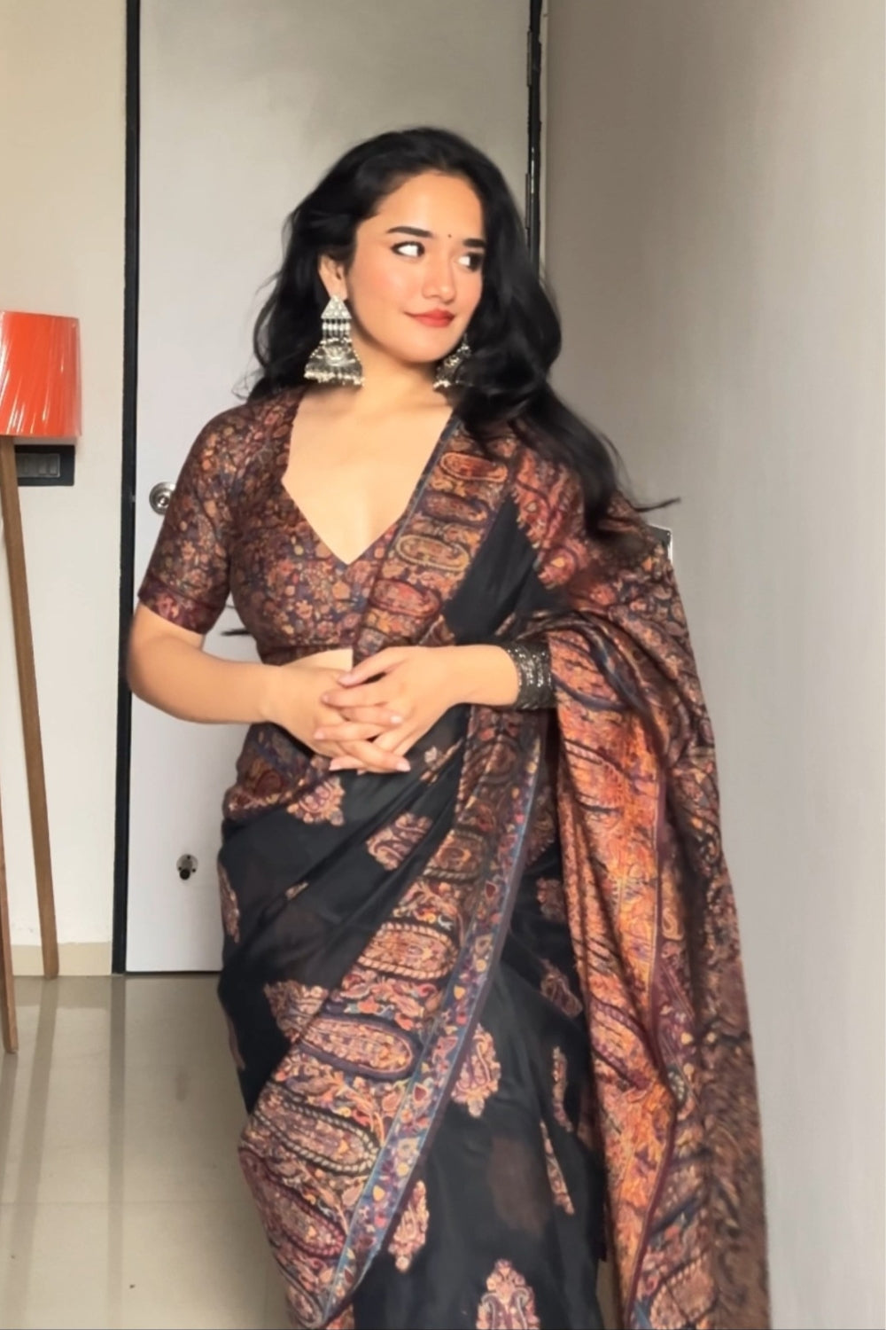 Khushi Malhotra in Black Kashmiri Silk Saree With Blouse Piece