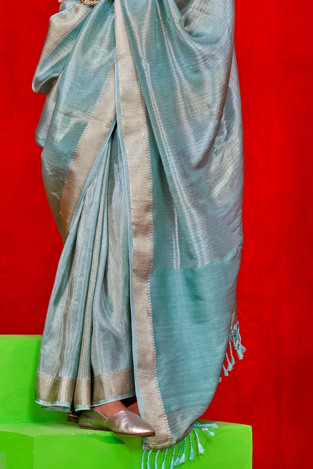 TEAL BLUE PURE VISCOSE SAREE