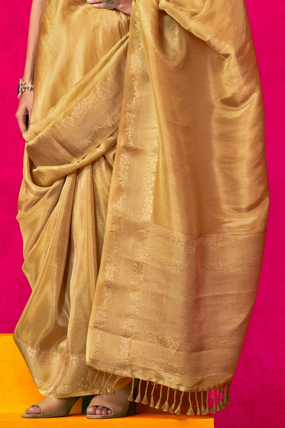 Golden Pure Zari Tissue Silk Saree