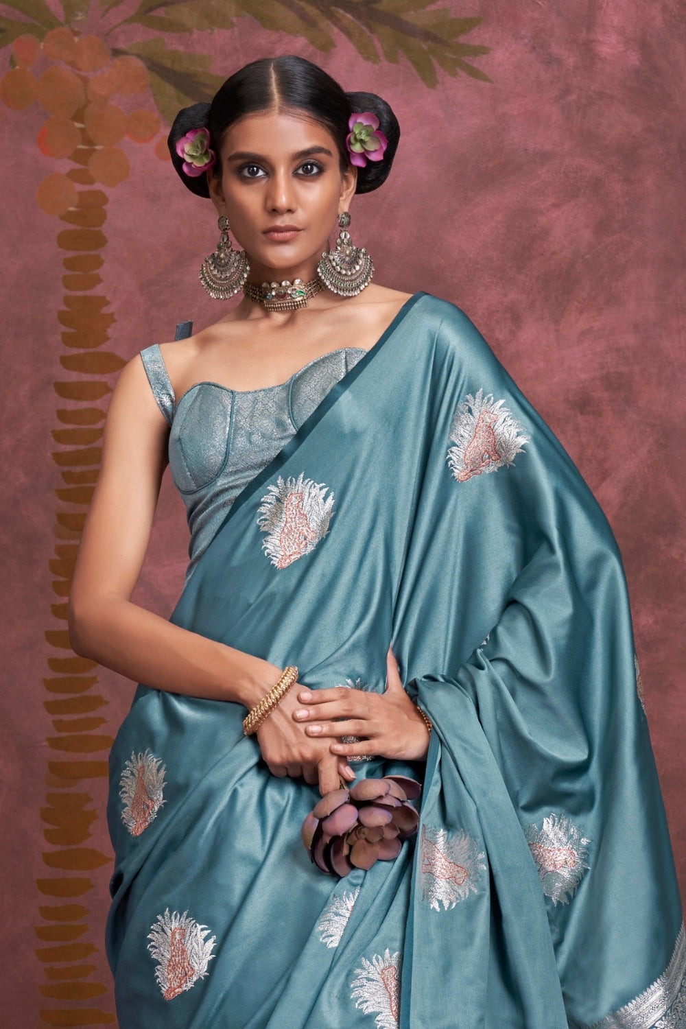 Blue PURE SATIN Saree