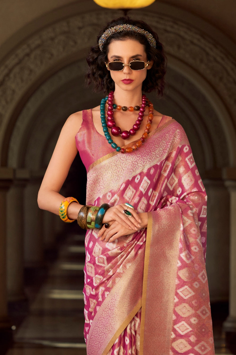 Maroon Tissue Silk Saree