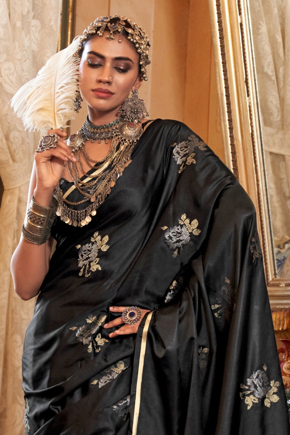 Black Handloom Weaving Silk Saree