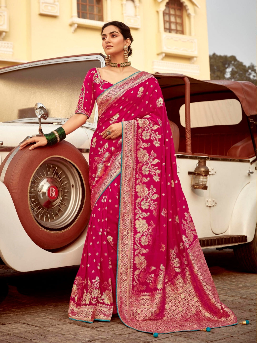 Dark Pink Khaddi Banarasi Saree