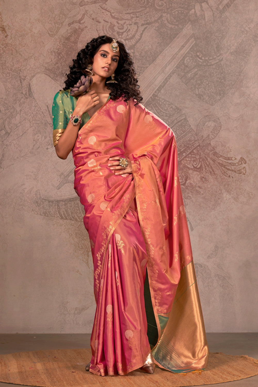 Orange Handloom Weaving Silk Saree