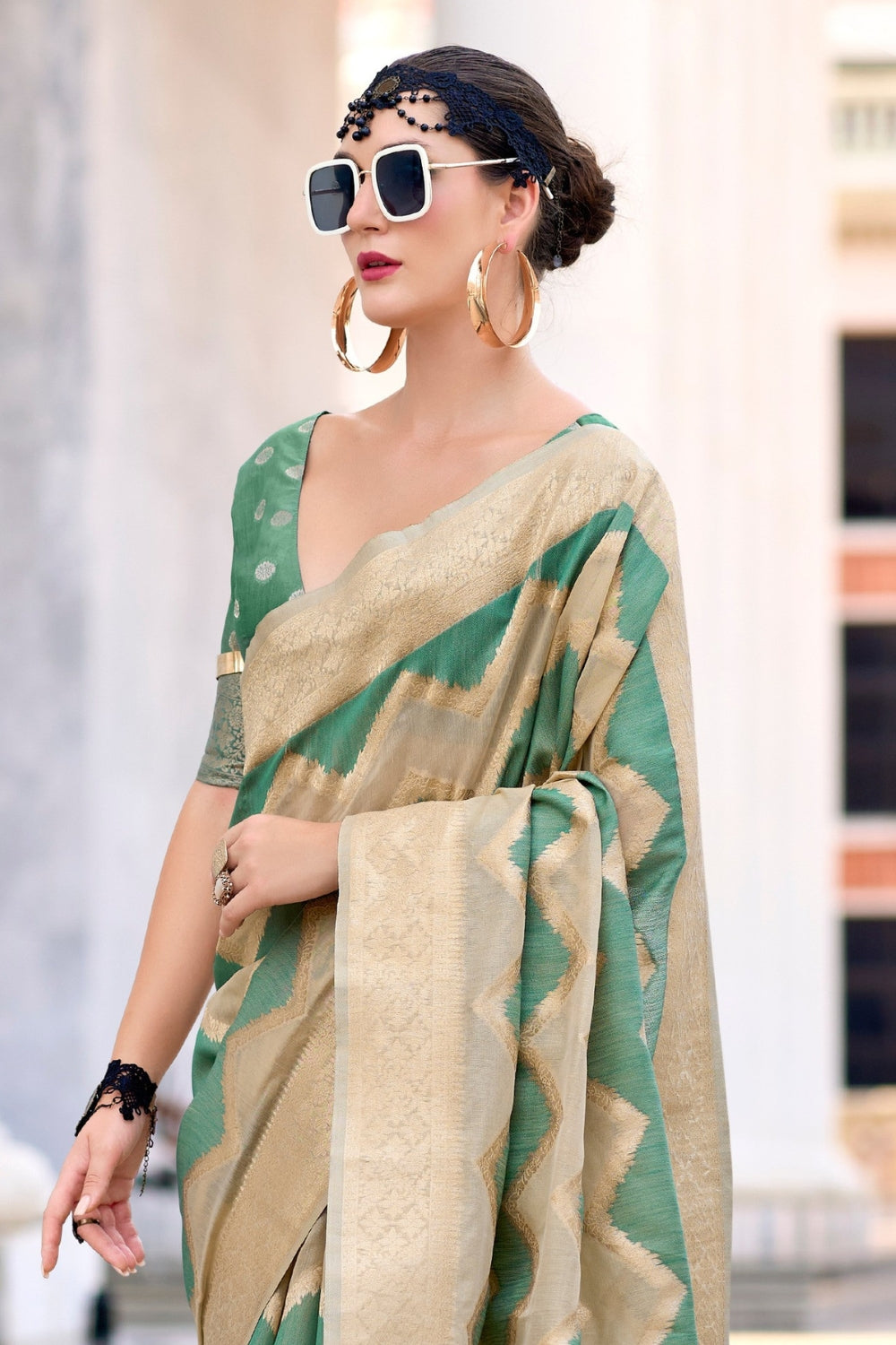 Green Cotton Linen Silk Sarees