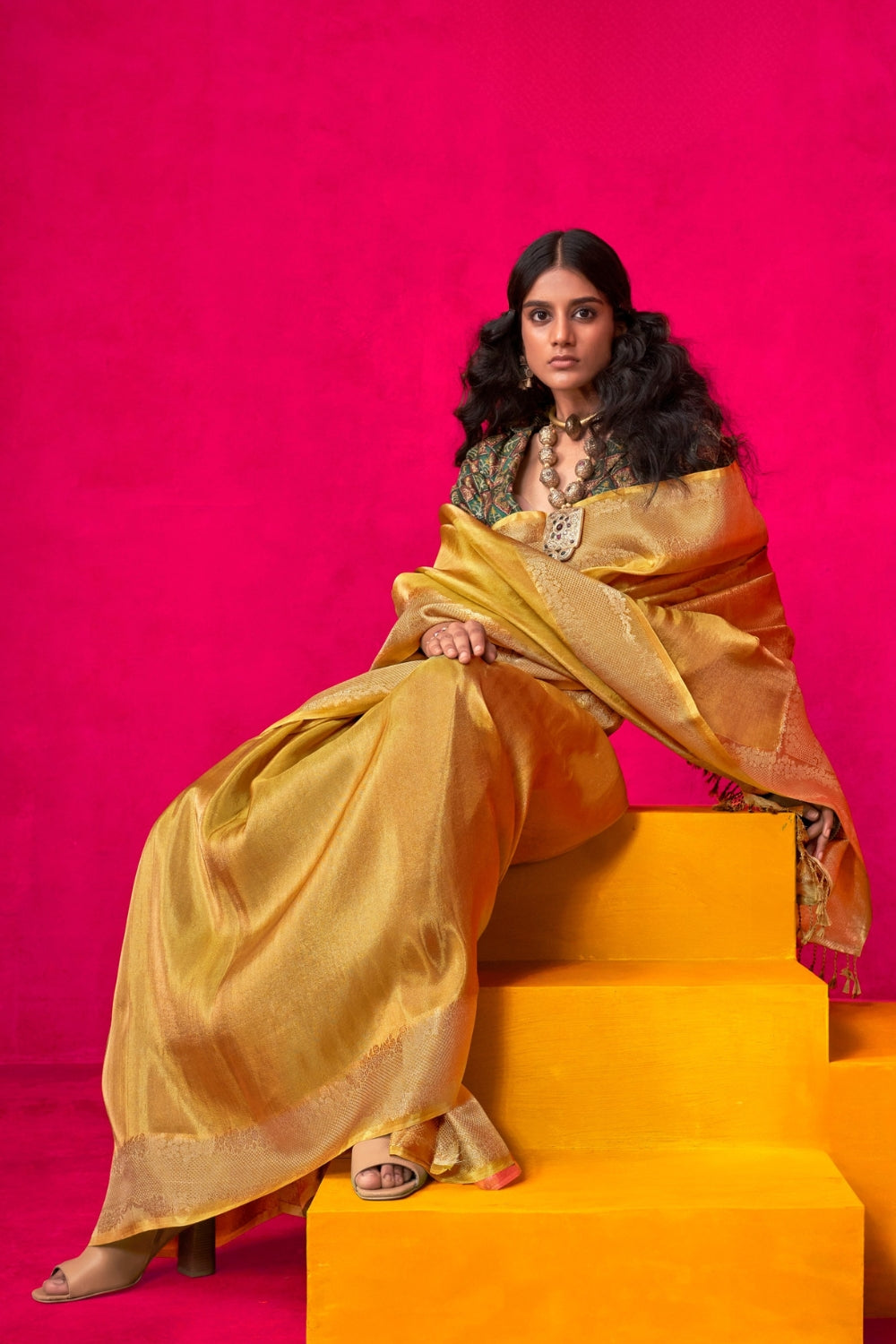 Golden Pure Zari Tissue Silk Saree