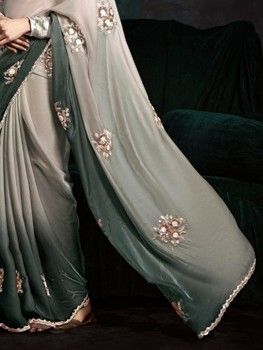 White and Black Designer Ozganza Saree