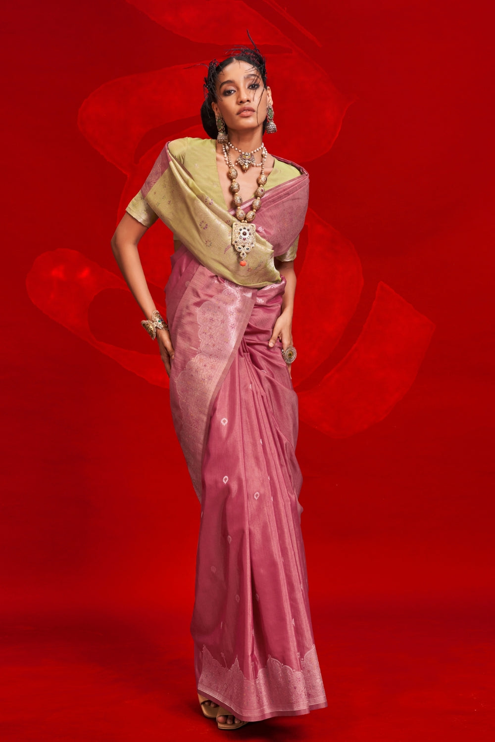 PINK TUSSAR BANARASI SILK SAREE