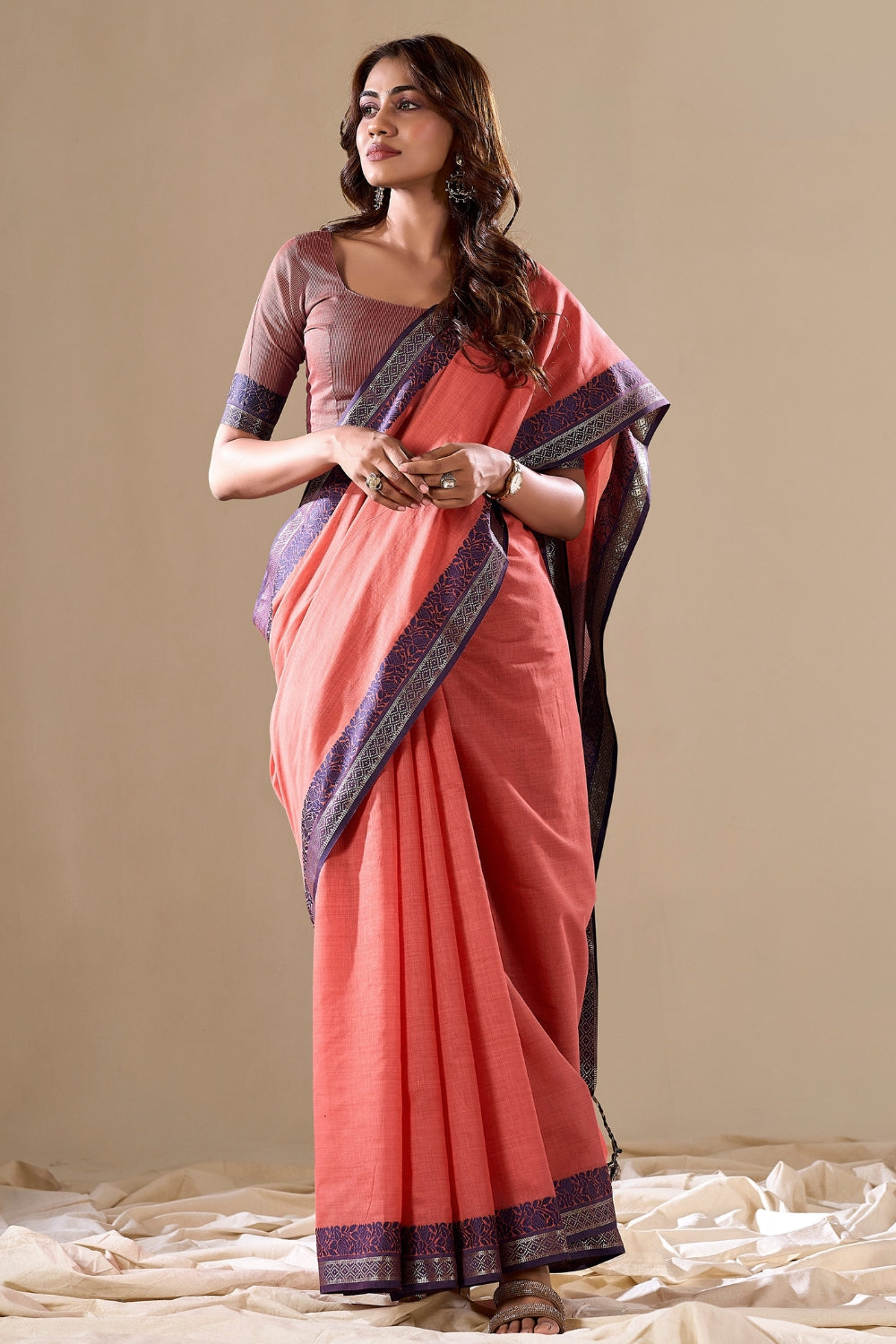 Light Red Cotton Saree