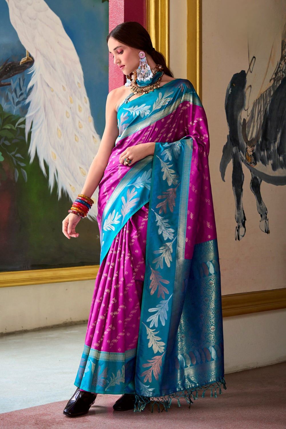 Purple Blue Banarasi Saree