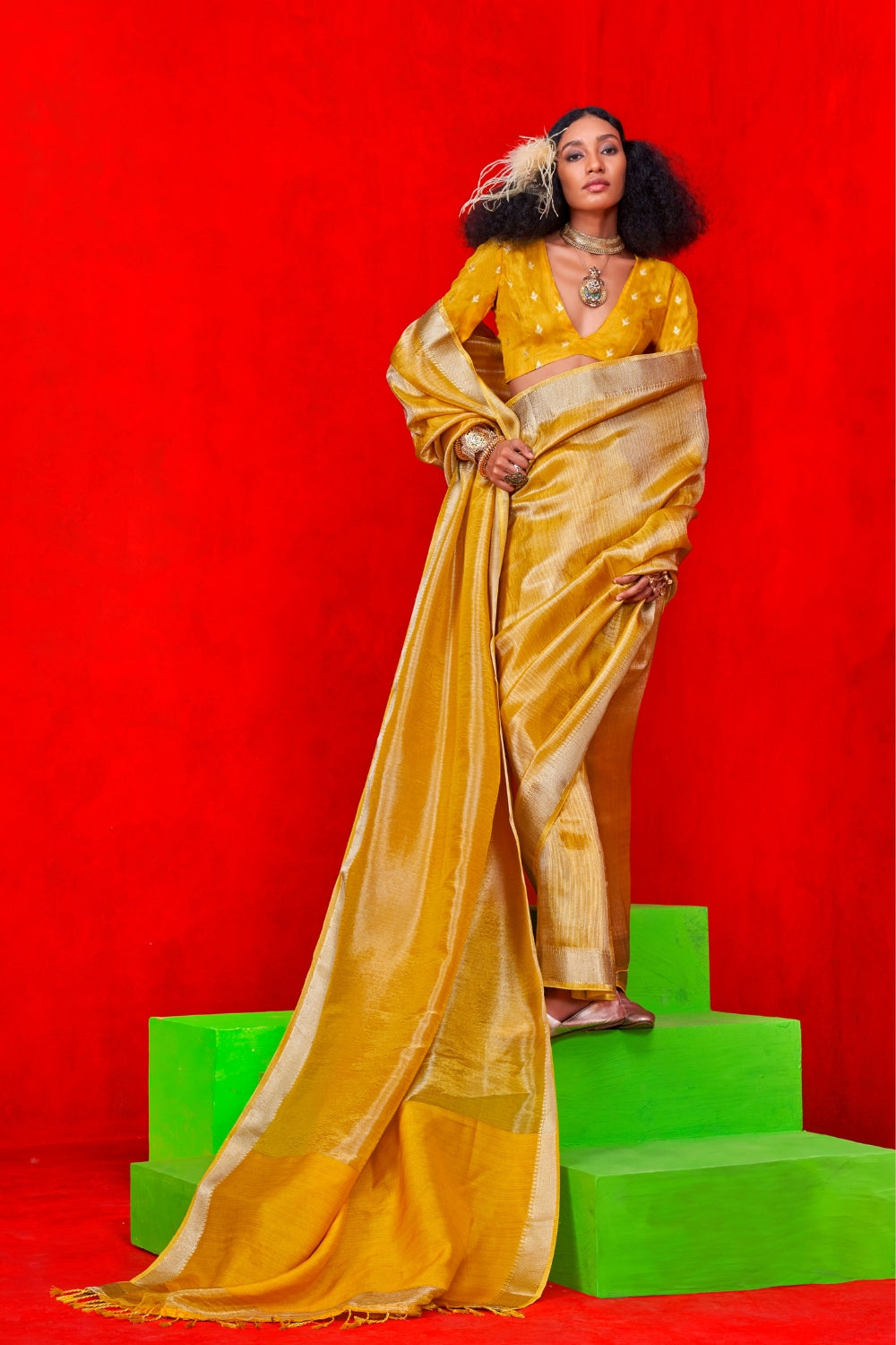 YELLOW PURE VISCOSE SAREE