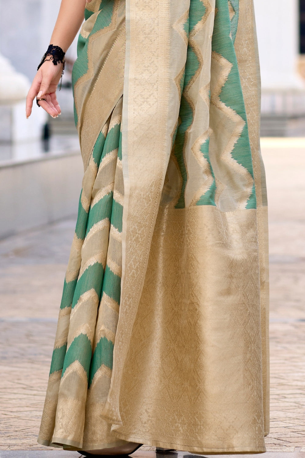 Green Cotton Linen Silk Sarees