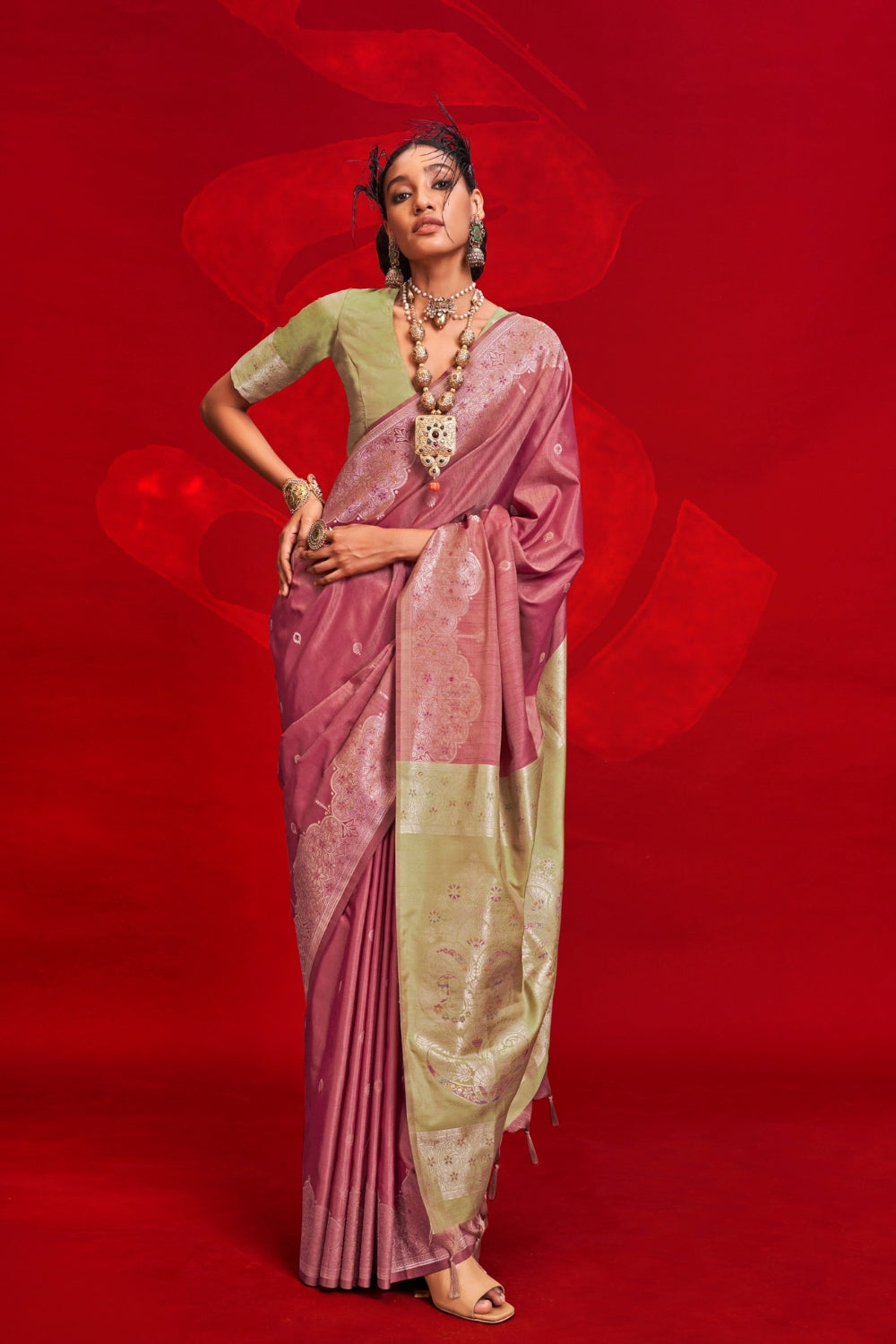 PINK TUSSAR BANARASI SILK SAREE