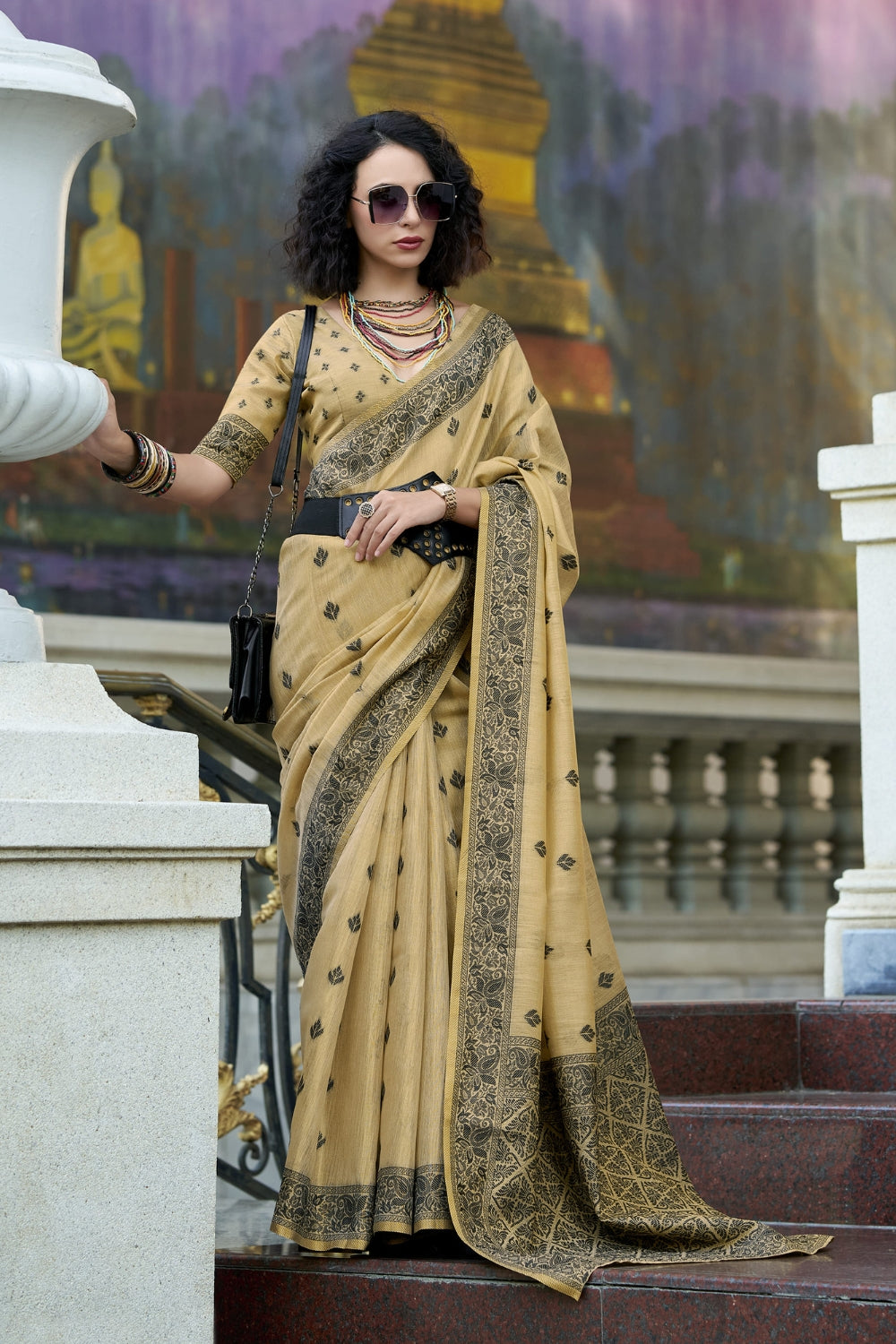 Yellow Linen Tissue Silk Saree