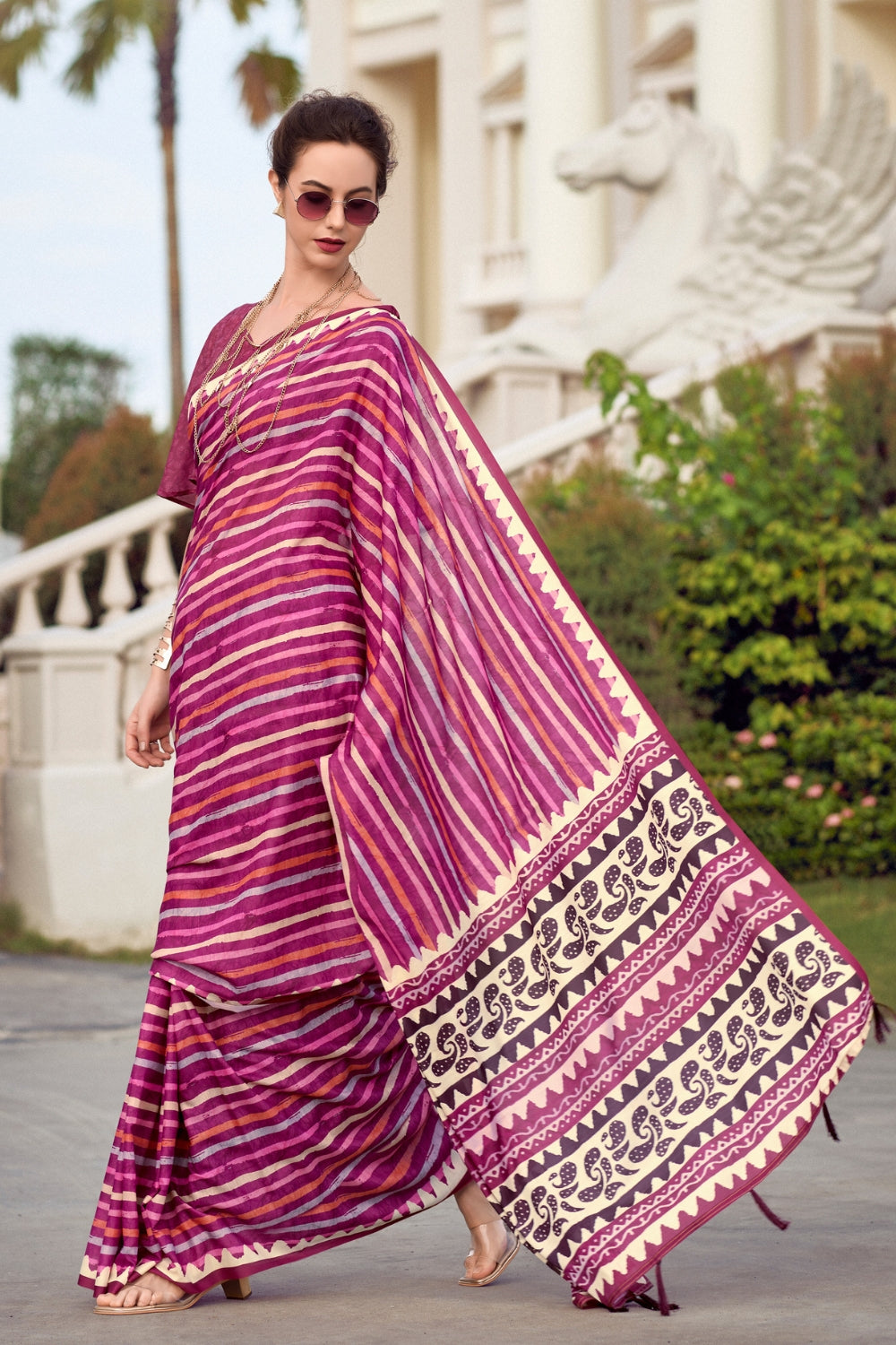 Bright Pink Pure Mal Mal Silk Saree