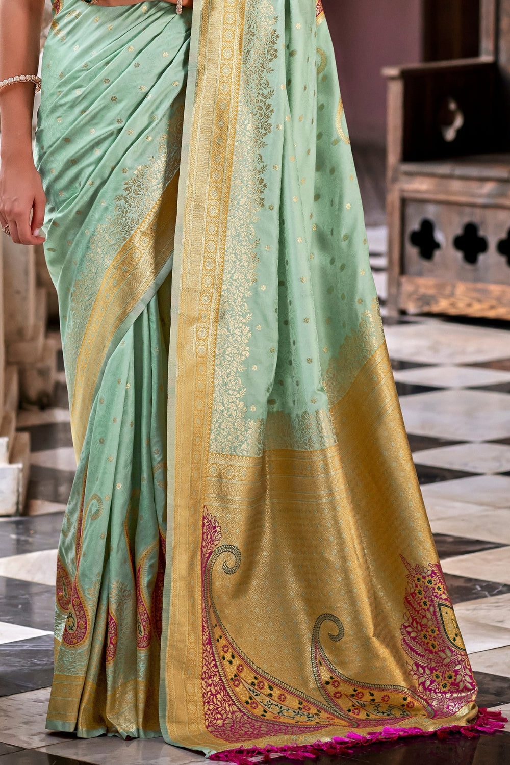 Green Soft Banarasi Silk Saree