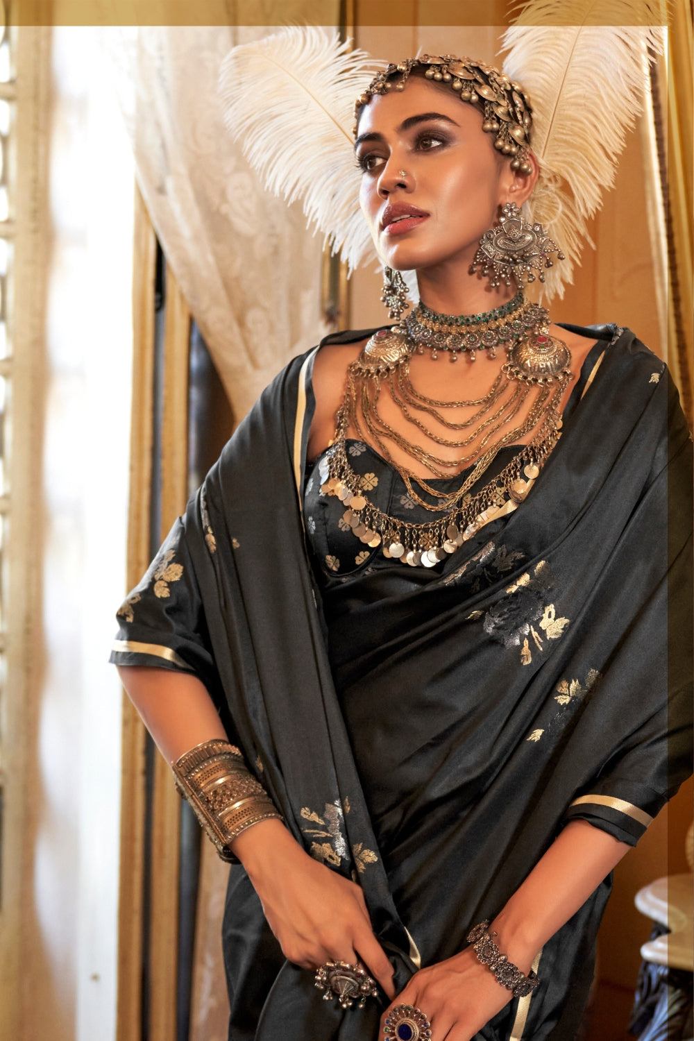 Black Handloom Weaving Silk Saree