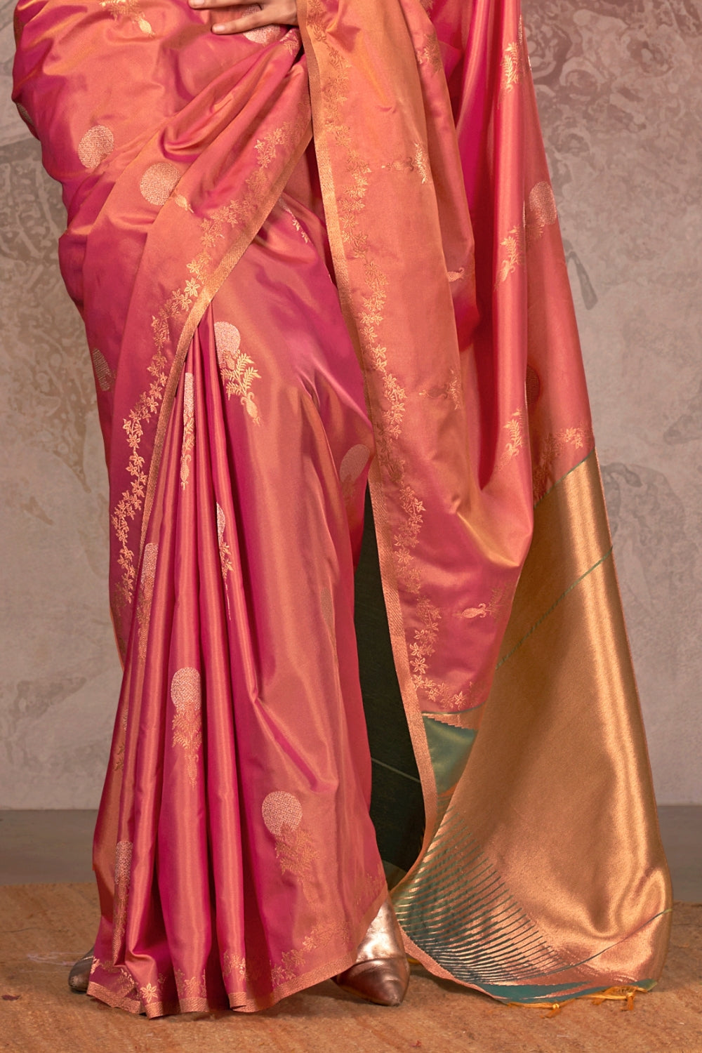 Orange Handloom Weaving Silk Saree