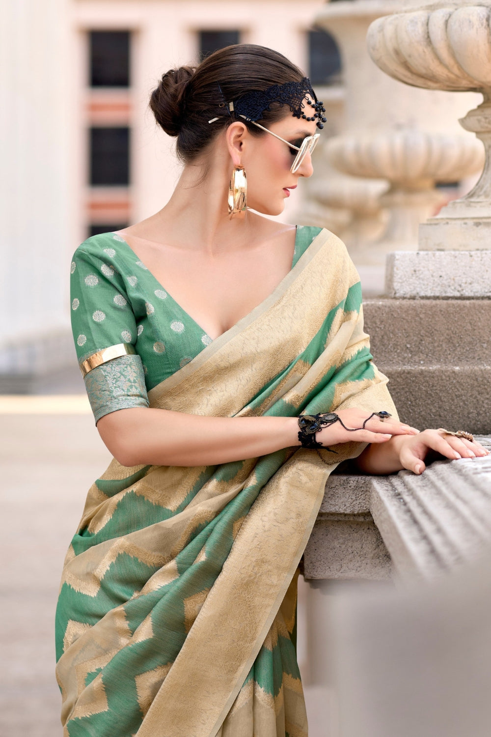 Green Cotton Linen Silk Sarees