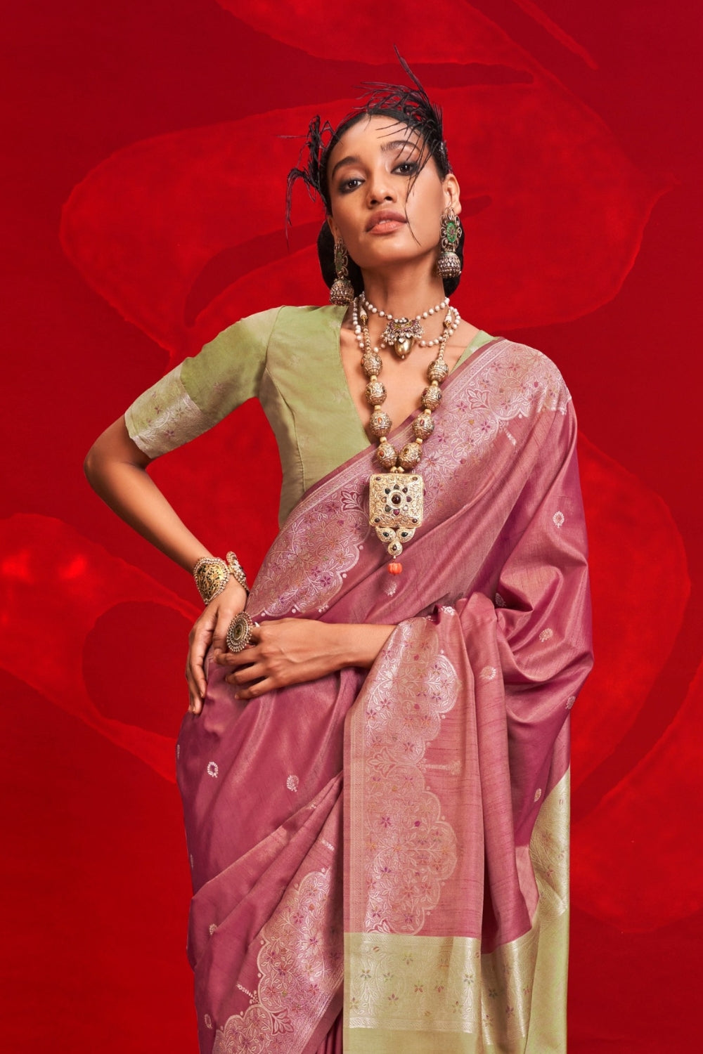 PINK TUSSAR BANARASI SILK SAREE