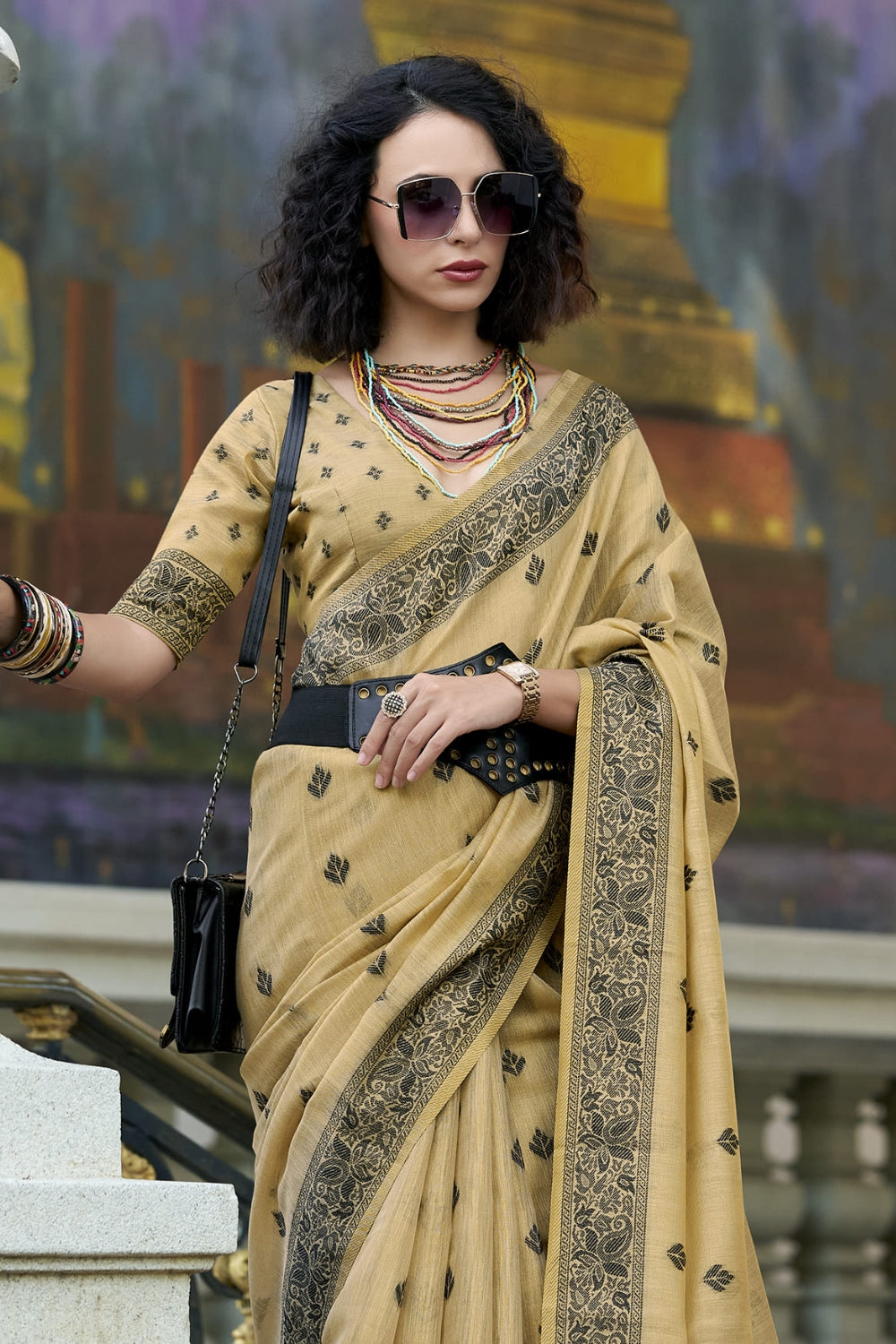 Yellow Linen Tissue Silk Saree