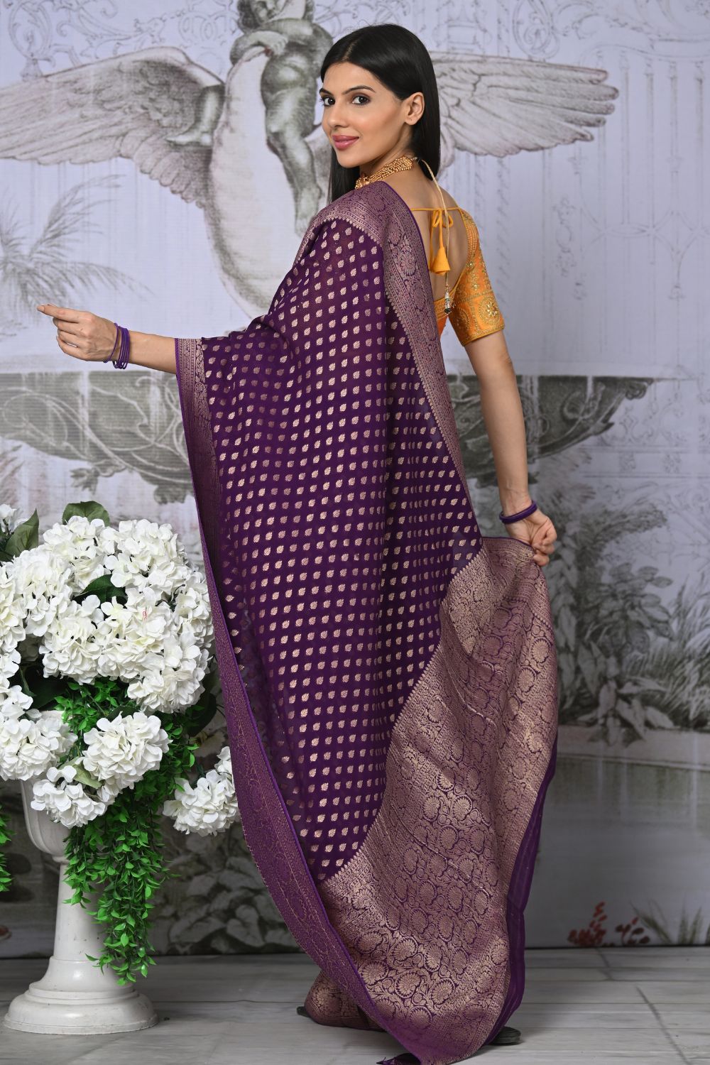 Buy Peach Banarasi Silk Saree With Blouse Piece Nitaraa