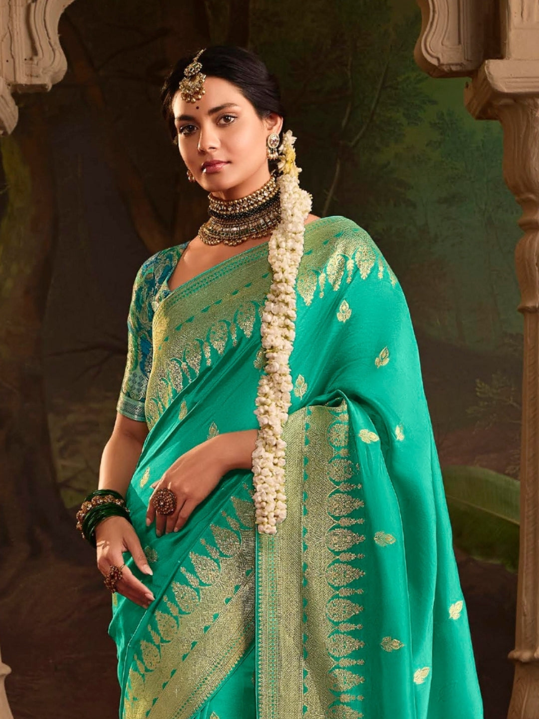 Spring Green Crepe Dola Banarasi Saree