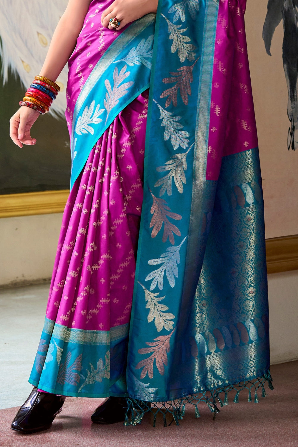 Purple Blue Banarasi Saree