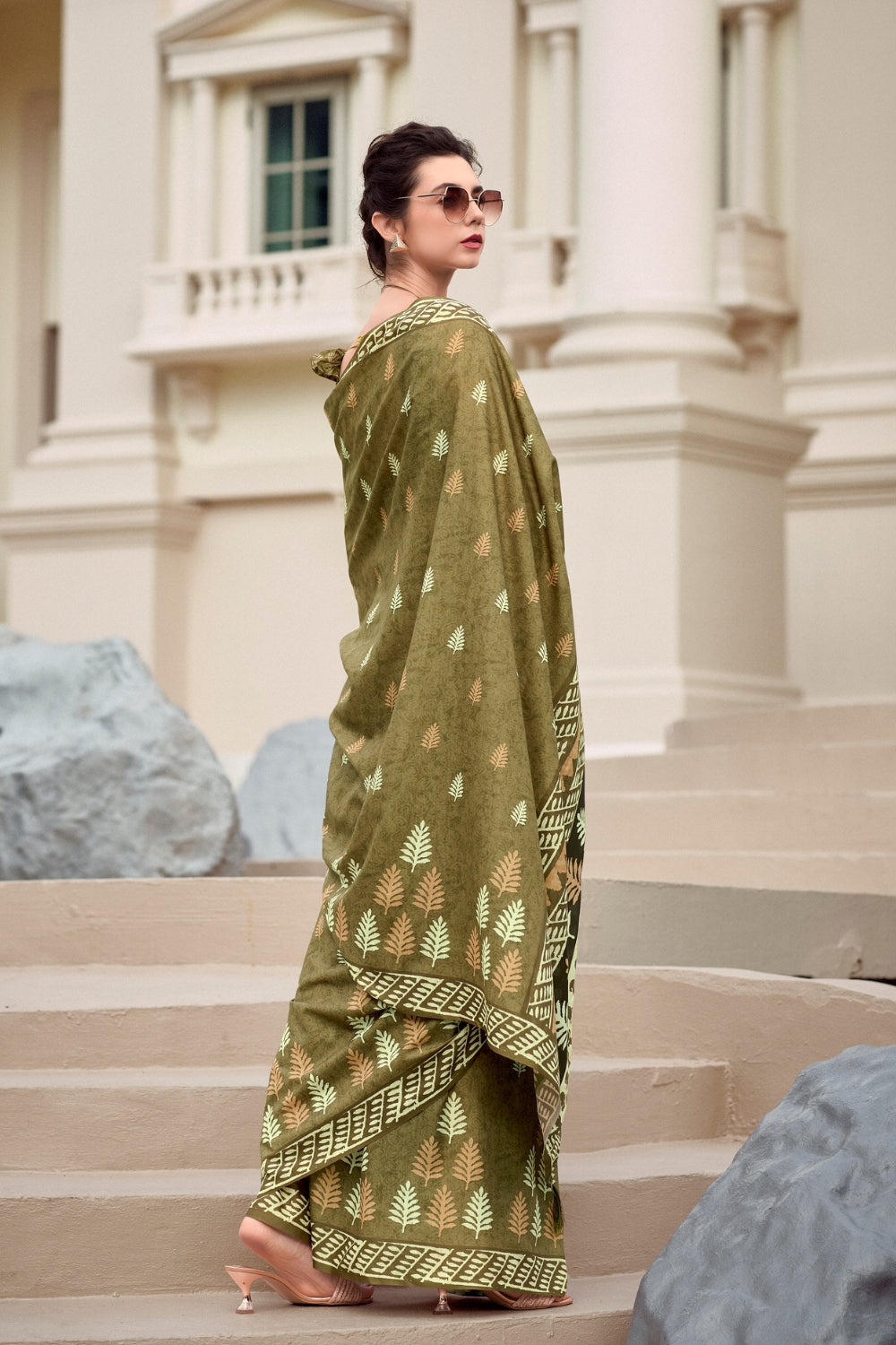 Mehendi Green Pure Mal Mal Silk Saree