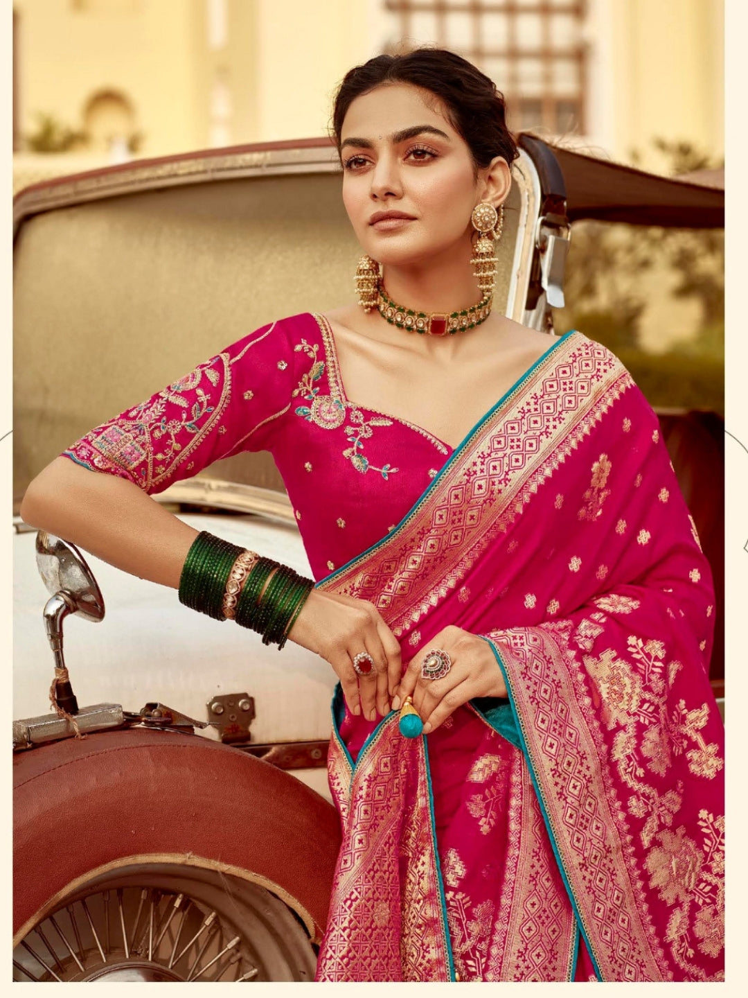 Dark Pink Khaddi Banarasi Saree