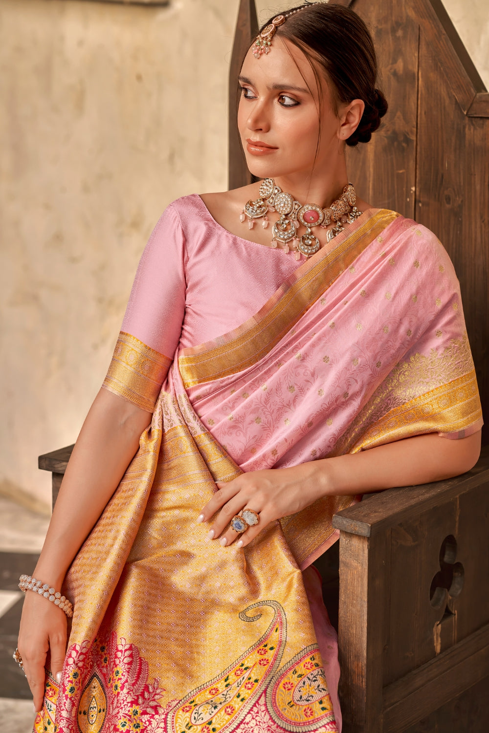 Pink Soft Banarasi Silk Saree