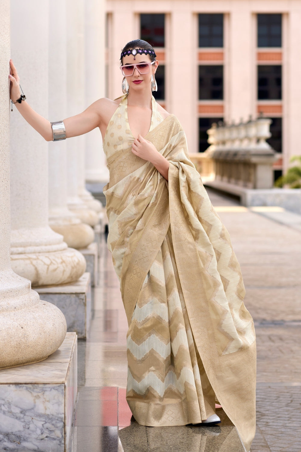 White Cotton Linen Silk Sarees