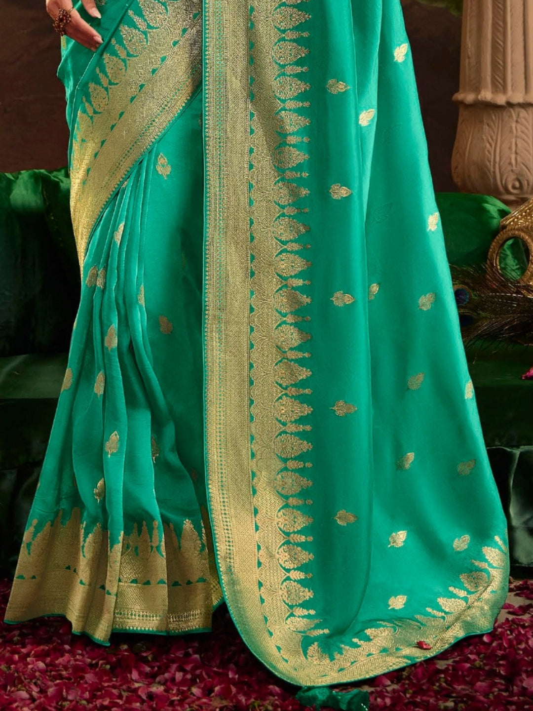 Spring Green Crepe Dola Banarasi Saree