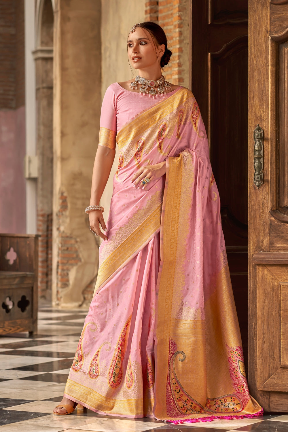 Pink Soft Banarasi Silk Saree