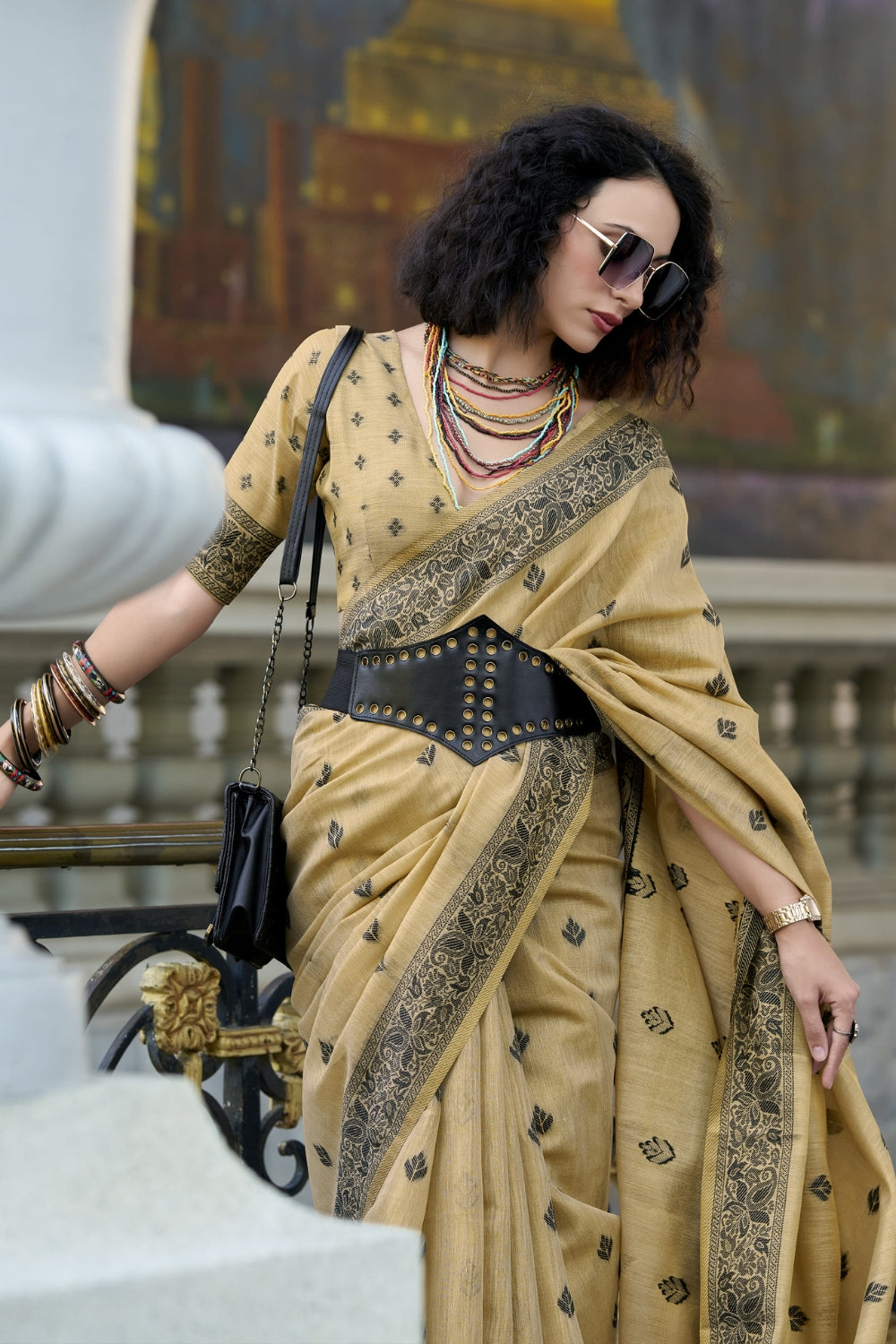 Yellow Linen Tissue Silk Saree