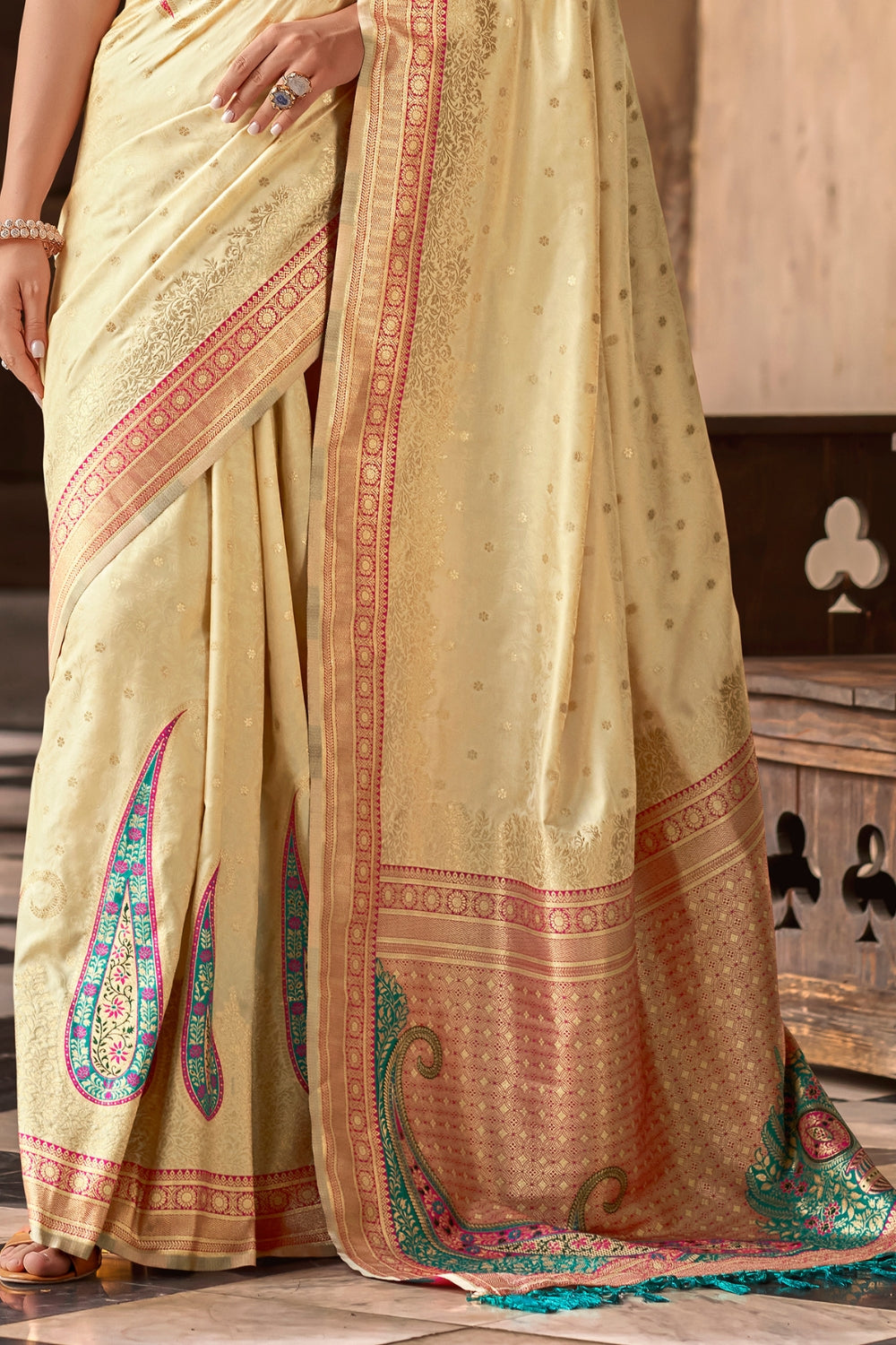 Yellow Soft Banarasi Silk Saree