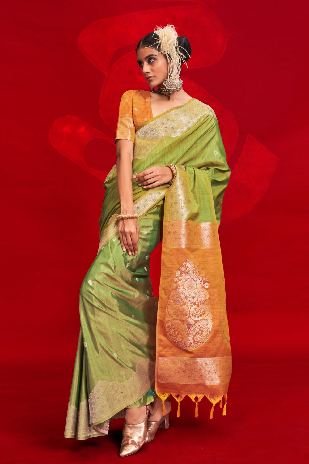 GREEN TUSSAR BANARASI SILK SAREE