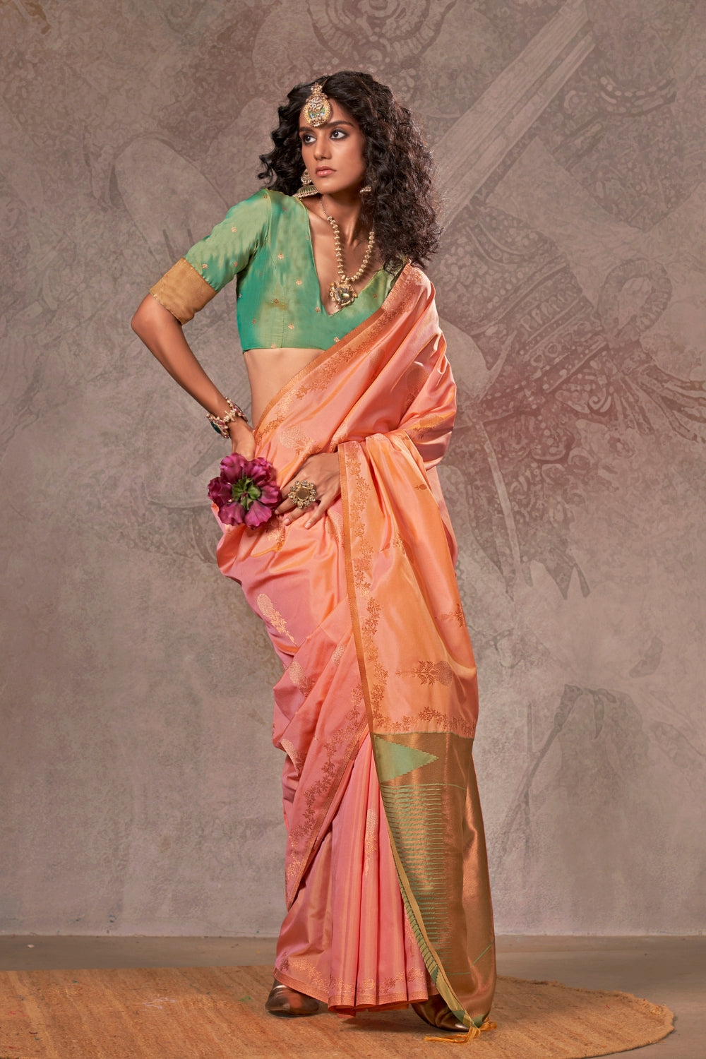 Pink Handloom Weaving Silk Saree