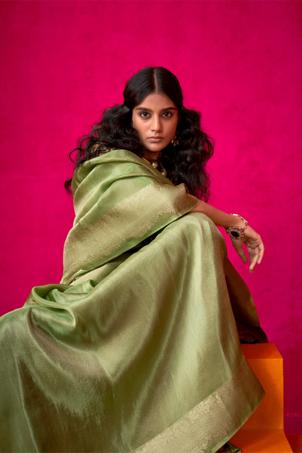 Green Pure Zari Tissue Silk Saree