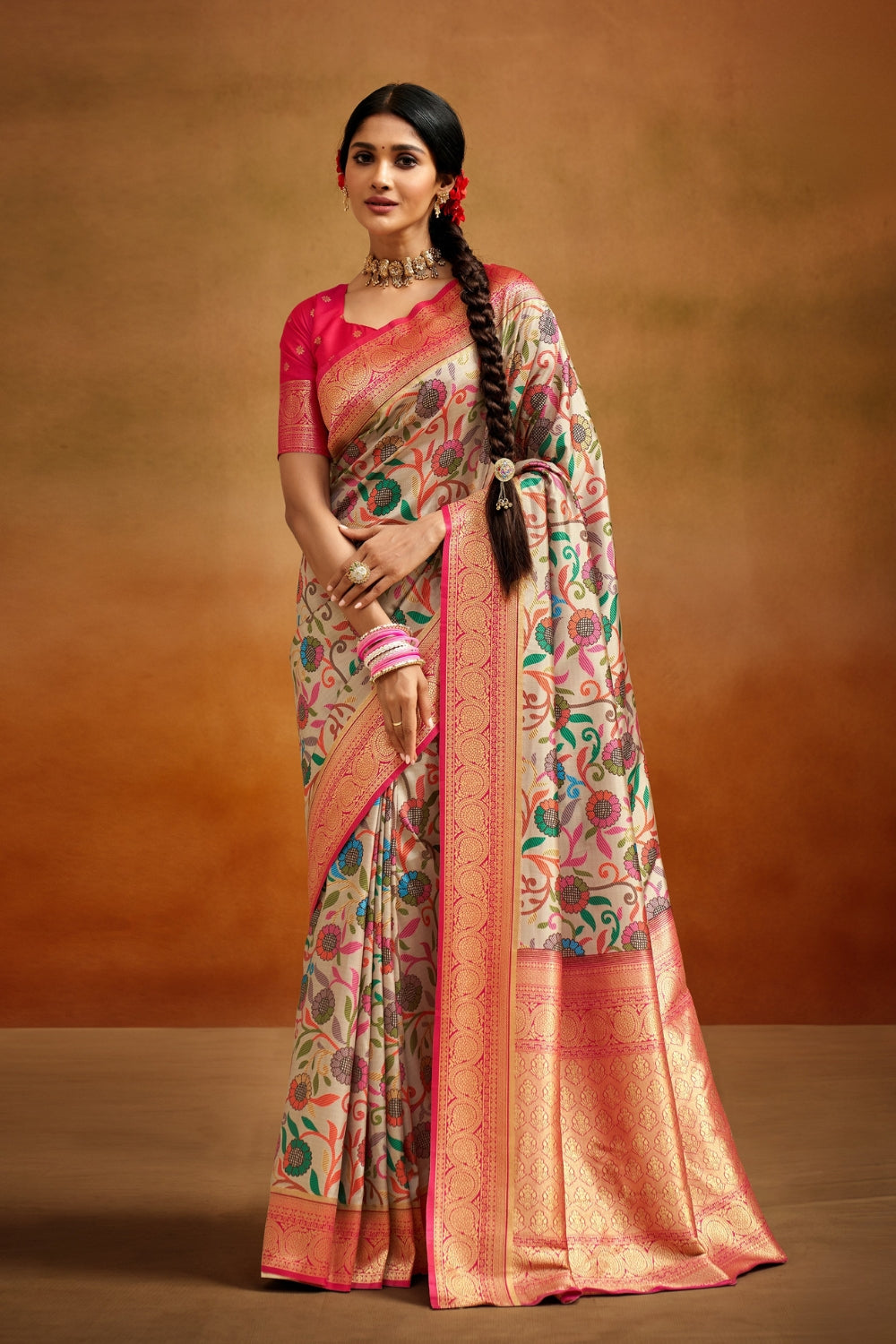 Multicolour Soft Banarasi Silk Saree