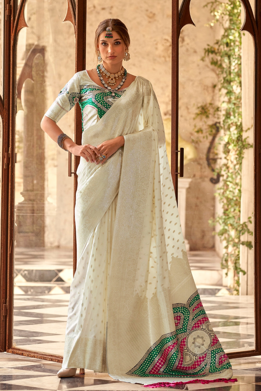 Pearl White Soft Silk With Beautiful Border Weaving Saree