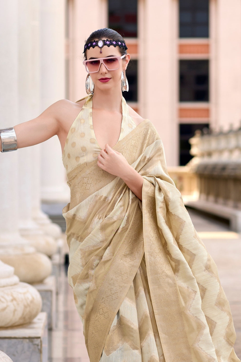 White Cotton Linen Silk Sarees